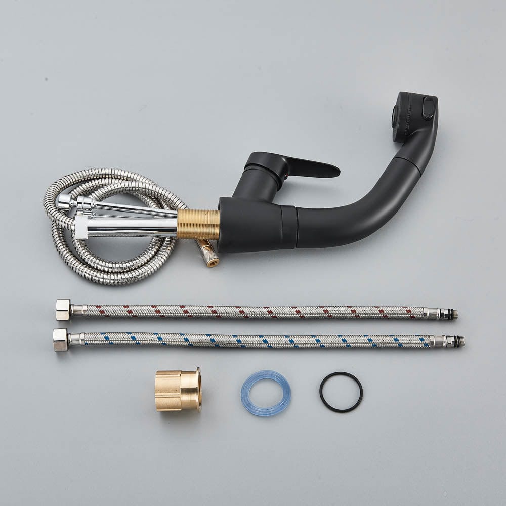 Baterie baie, model negru mat cu pipa retractabila