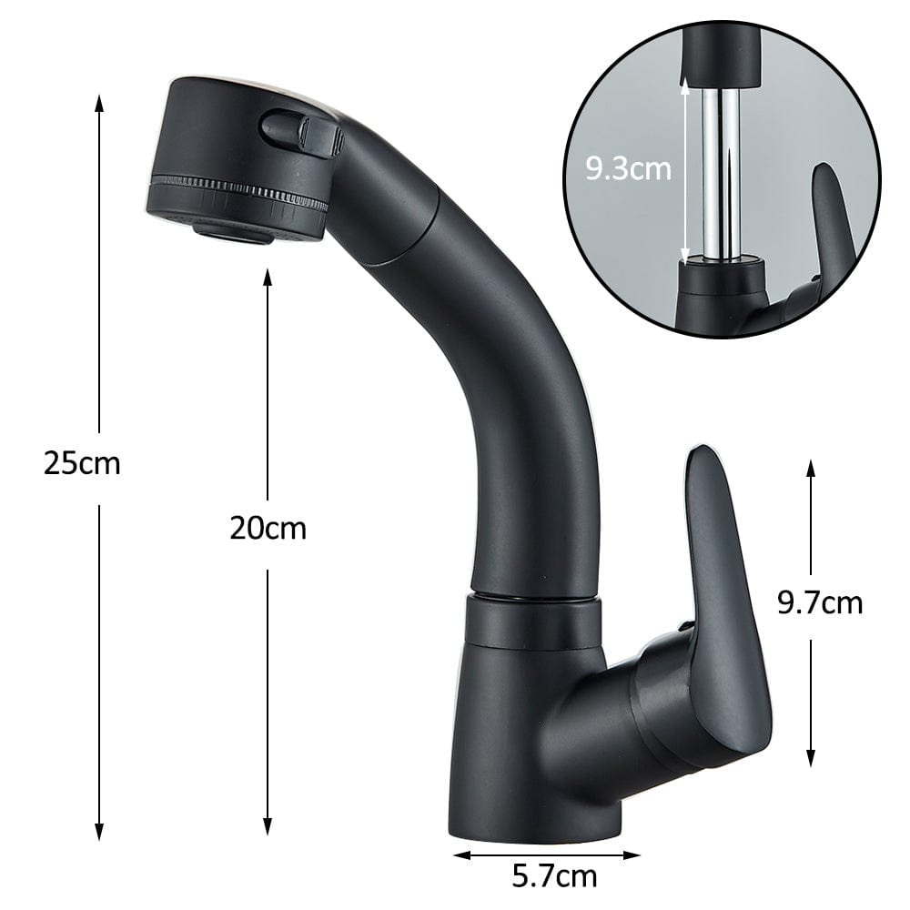 Baterie baie, model negru mat cu pipa retractabila