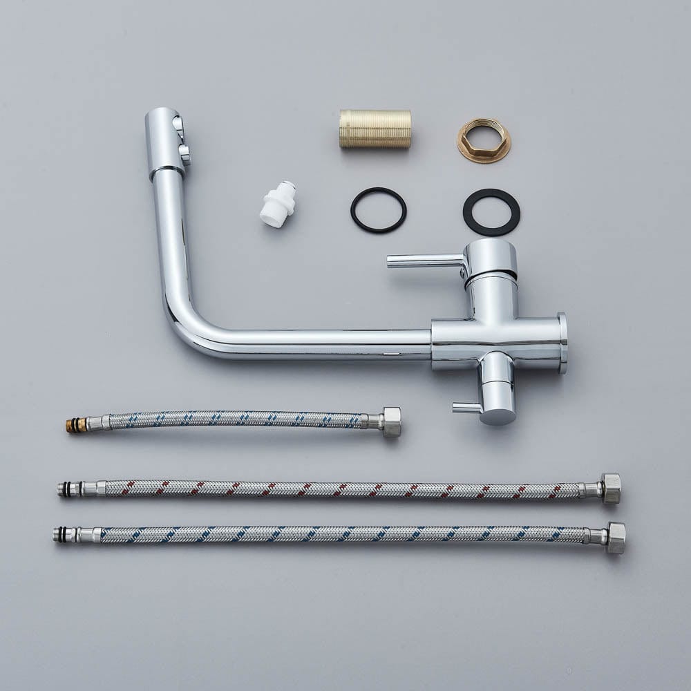 Baterie bucatarie cu 3 cai pentru filtru de purificare, argintiu cromat