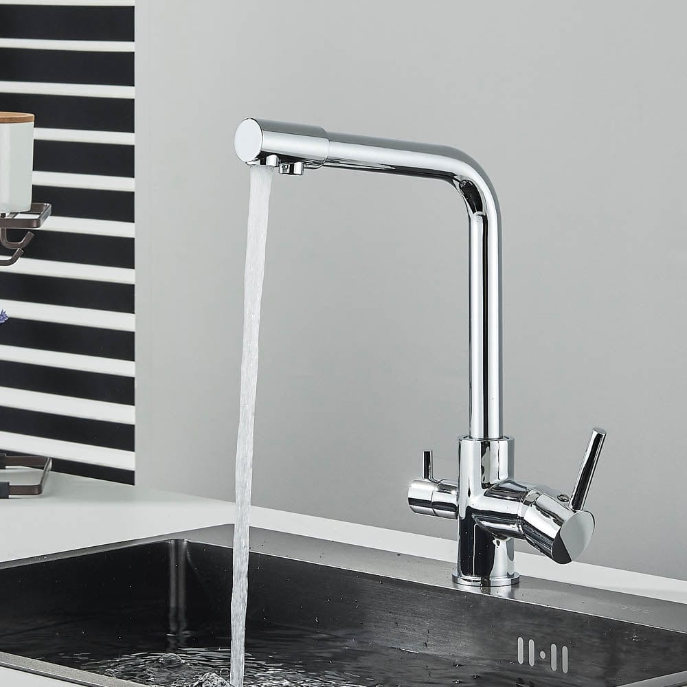 Baterie bucatarie cu 3 cai pentru filtru de purificare, argintiu cromat