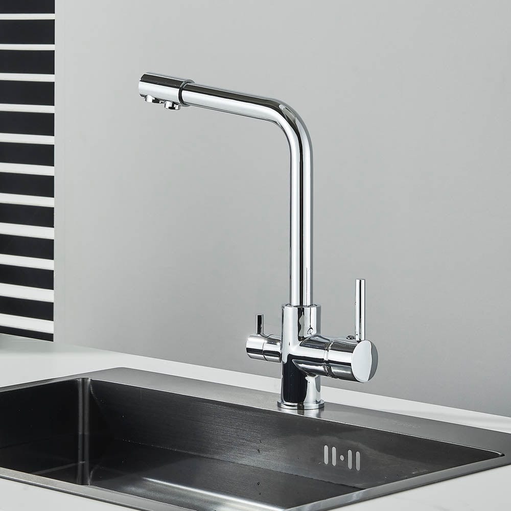 Baterie bucatarie cu 3 cai pentru filtru de purificare, argintiu cromat