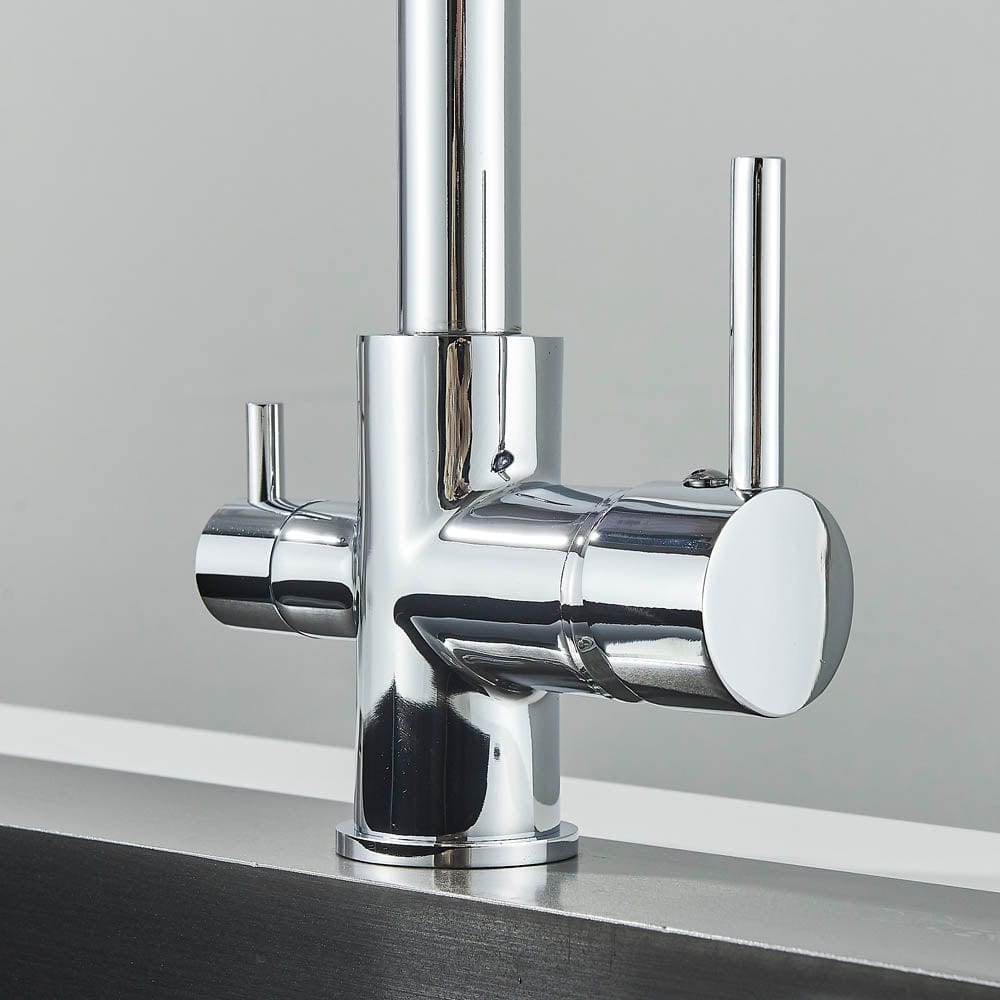 Baterie bucatarie cu 3 cai pentru filtru de purificare, argintiu cromat