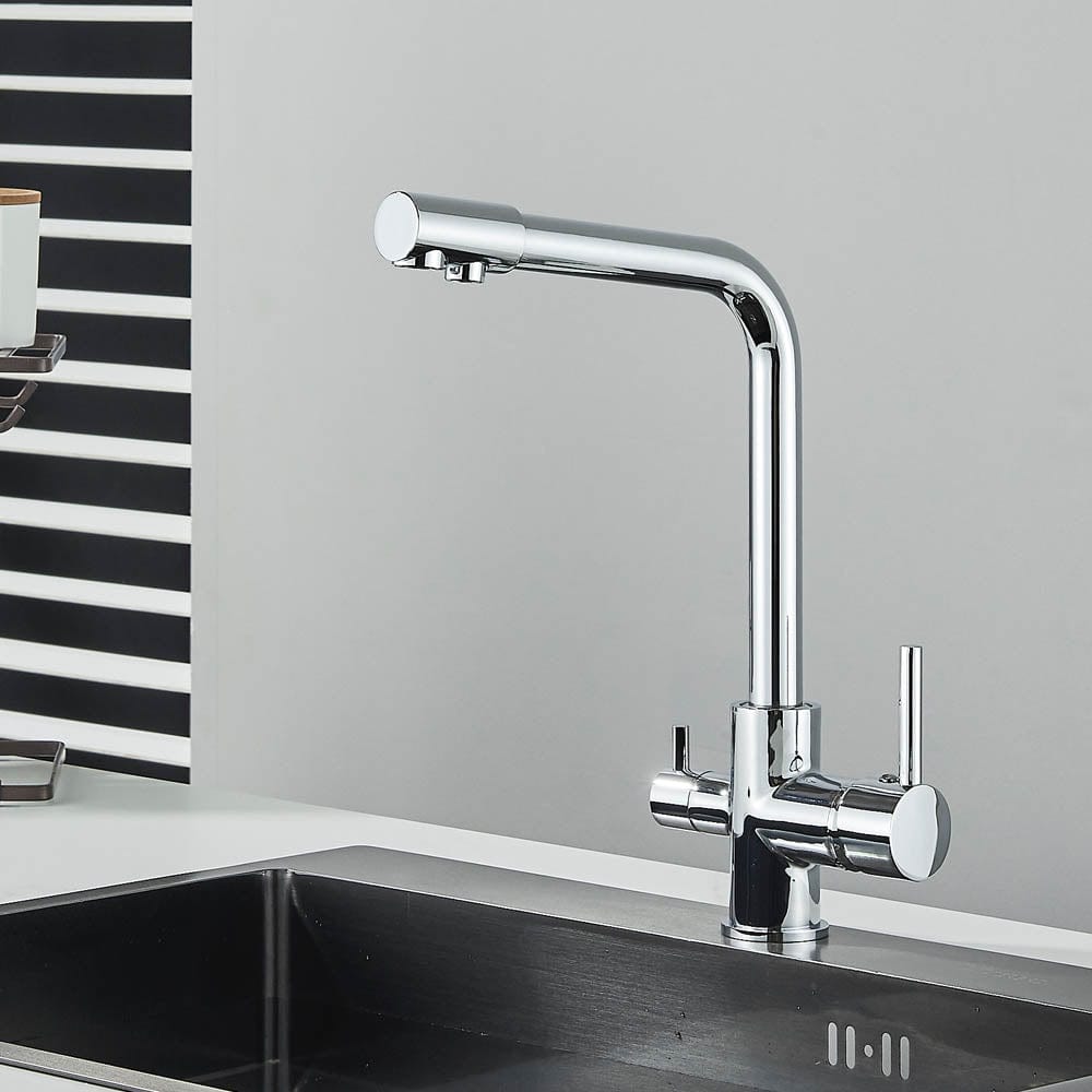 Baterie bucatarie cu 3 cai pentru filtru de purificare, argintiu cromat