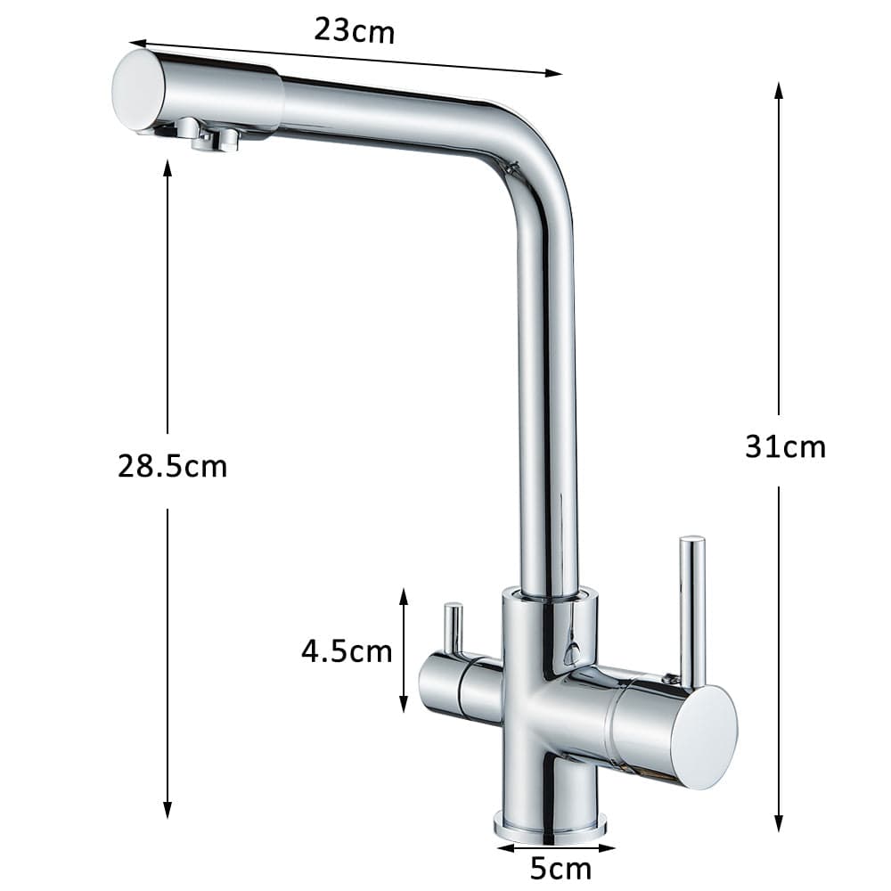 Baterie bucatarie cu 3 cai pentru filtru de purificare, argintiu cromat