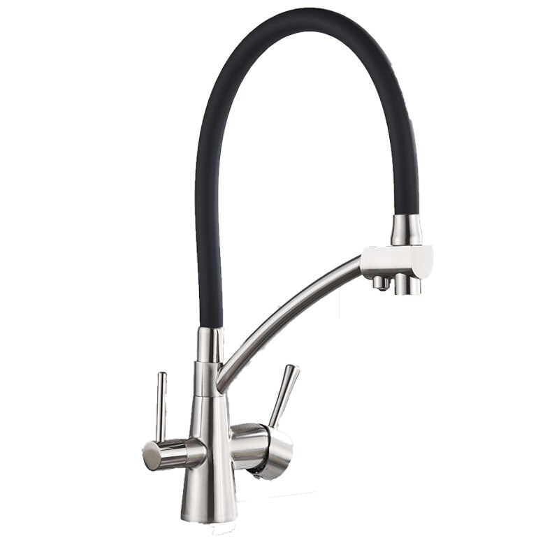 Baterie bucatarie cu 3 cai pentru filtru de purificare, argintiu cu negru