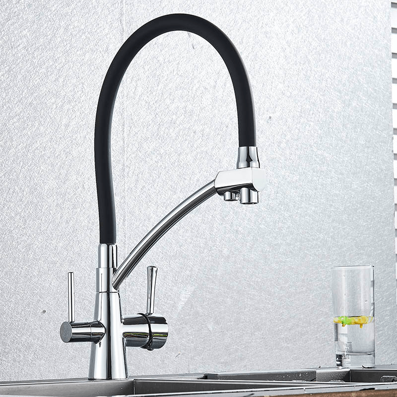 Baterie bucatarie cu 3 cai pentru filtru de purificare, argintiu cu negru