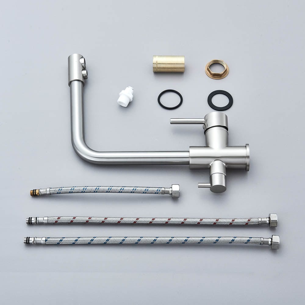 Baterie bucatarie cu 3 cai pentru filtru de purificare, argintiu nichelat (semi-lucios)