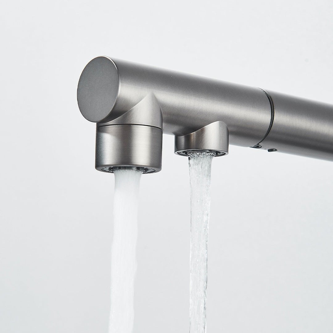 Baterie bucatarie cu 3 cai pentru filtru de purificare, argintiu periat