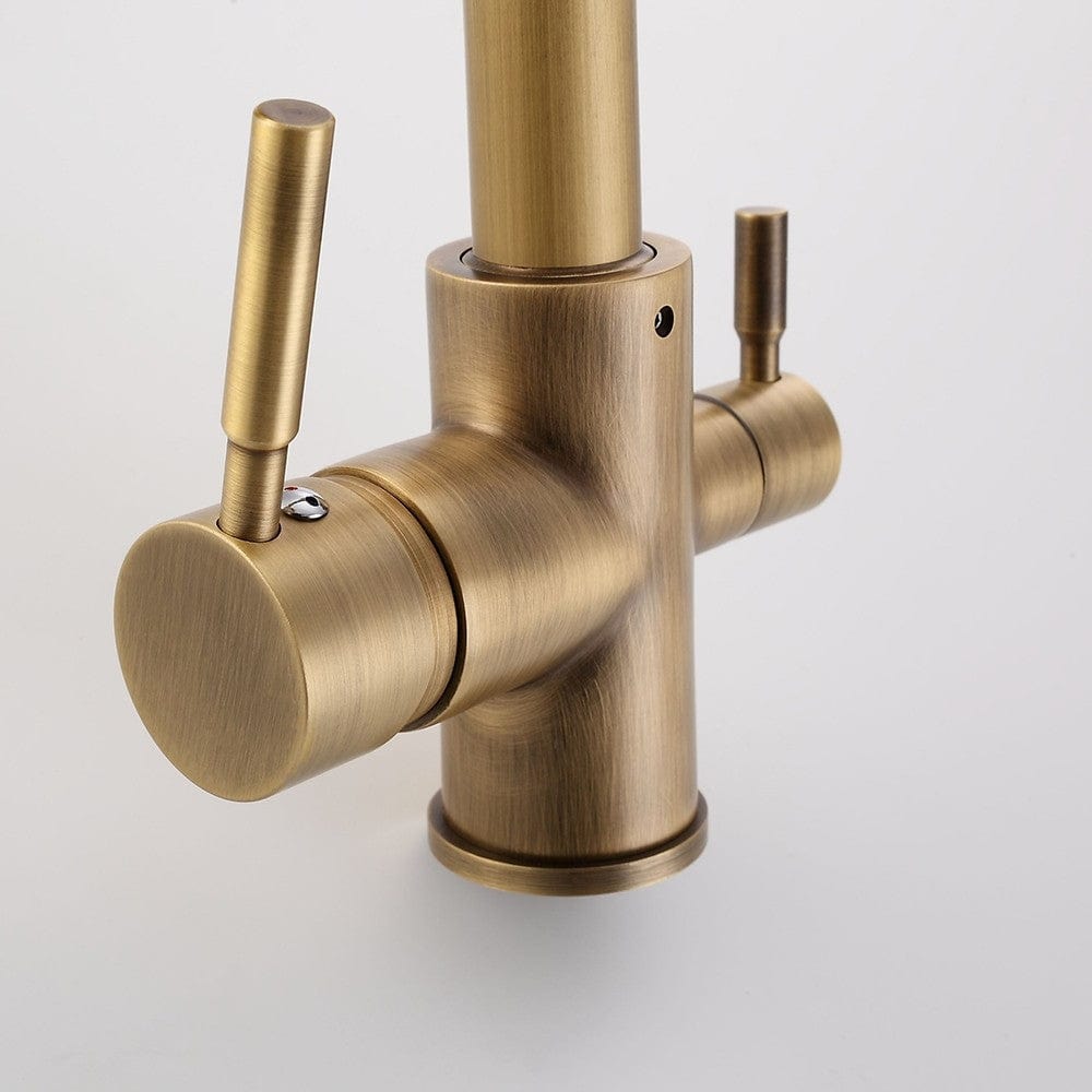 Baterie bucatarie cu 3 cai pentru filtru de purificare, auriu antichizat