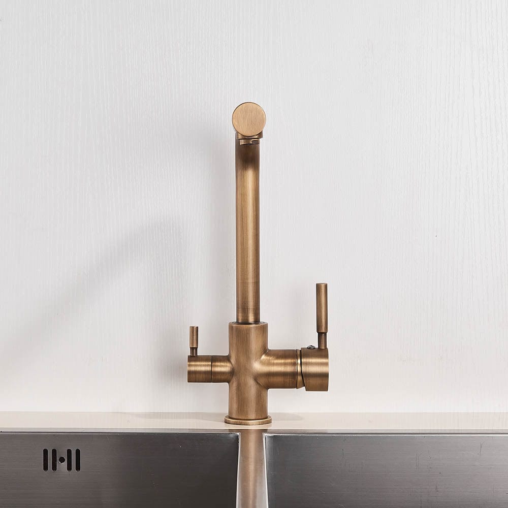 Baterie bucatarie cu 3 cai pentru filtru de purificare, auriu antichizat