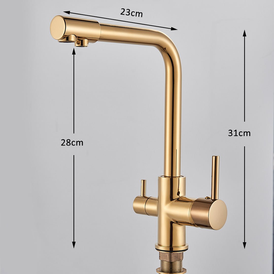 Baterie bucatarie cu 3 cai pentru filtru de purificare, auriu