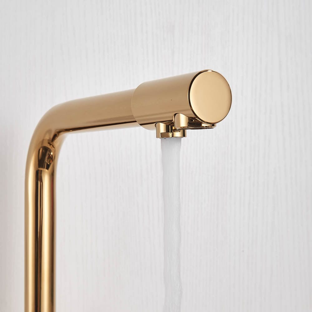 Baterie bucatarie cu 3 cai pentru filtru de purificare, auriu