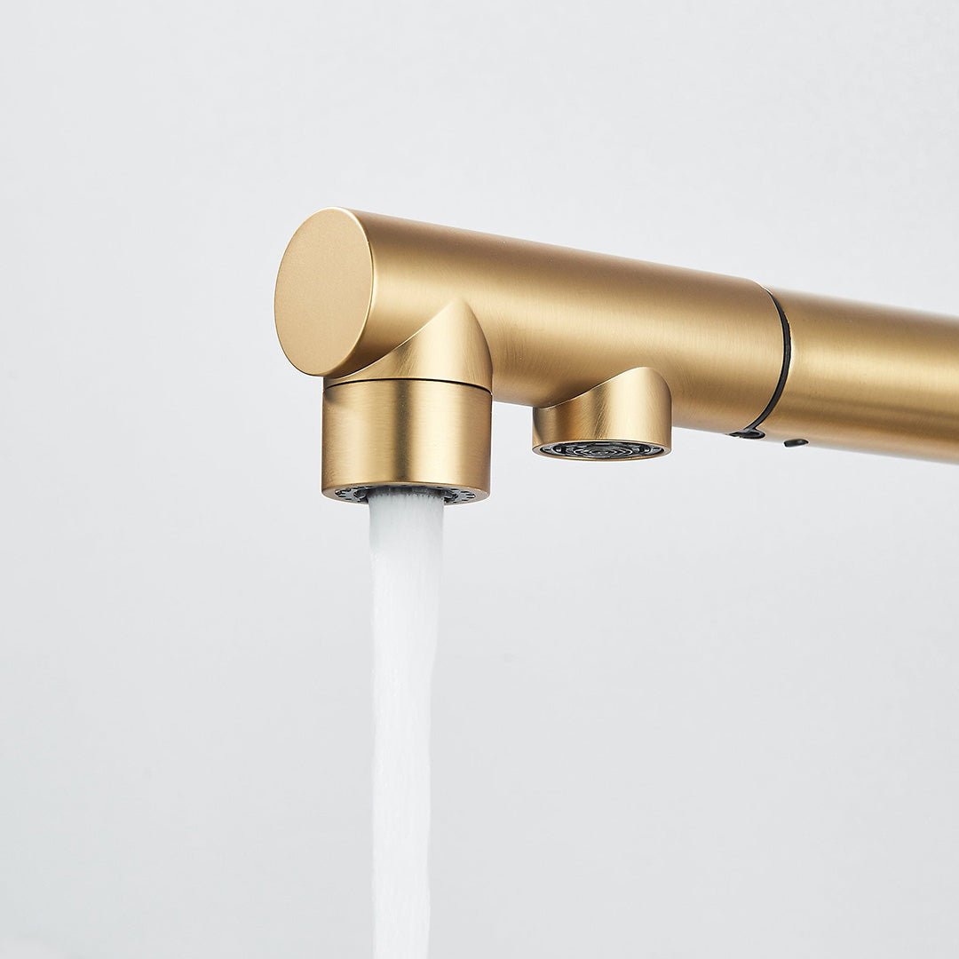 Baterie bucatarie cu 3 cai pentru filtru de purificare, auriu mat