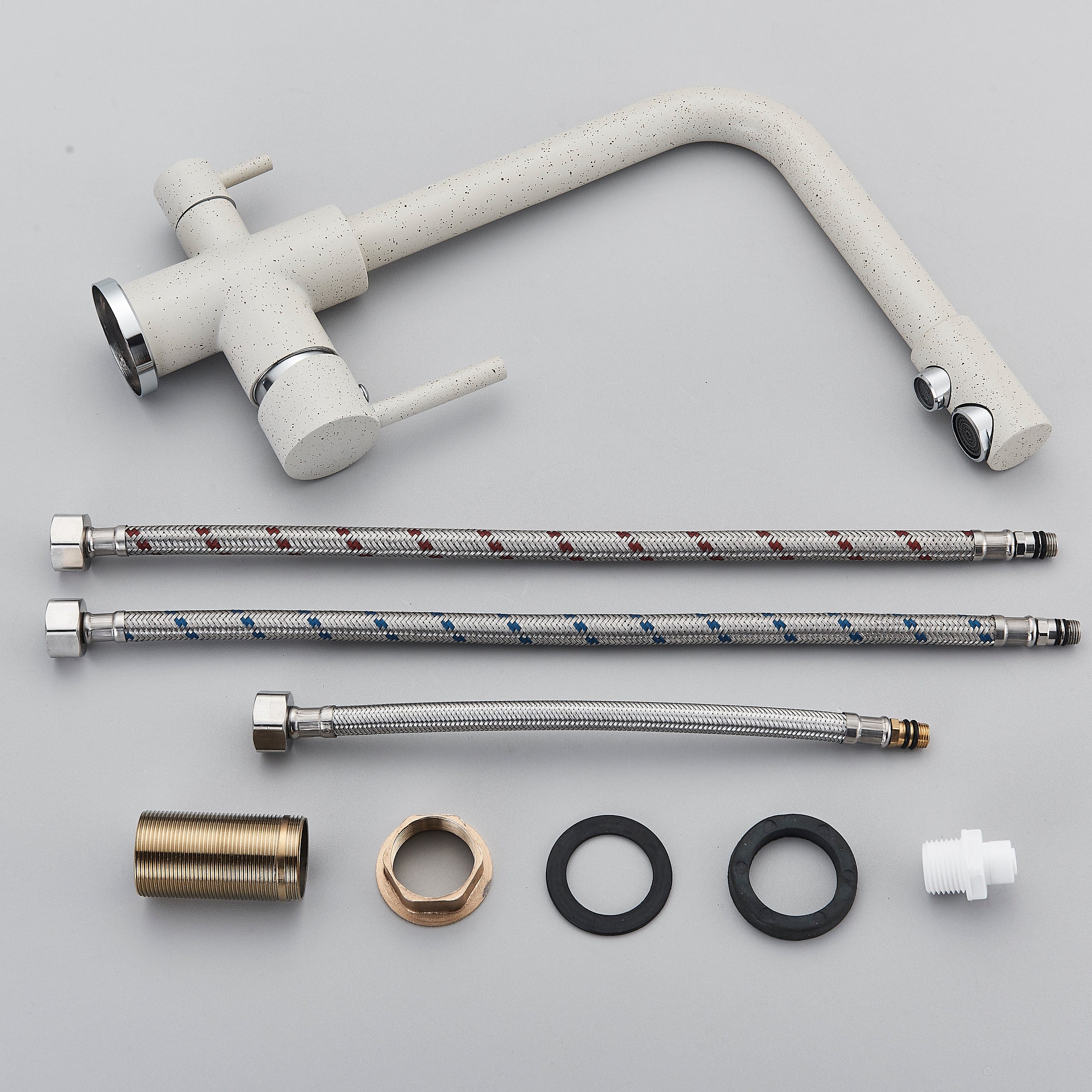 Baterie bucatarie cu 3 cai pentru filtru de purificare, culoare granit cu puncte mici