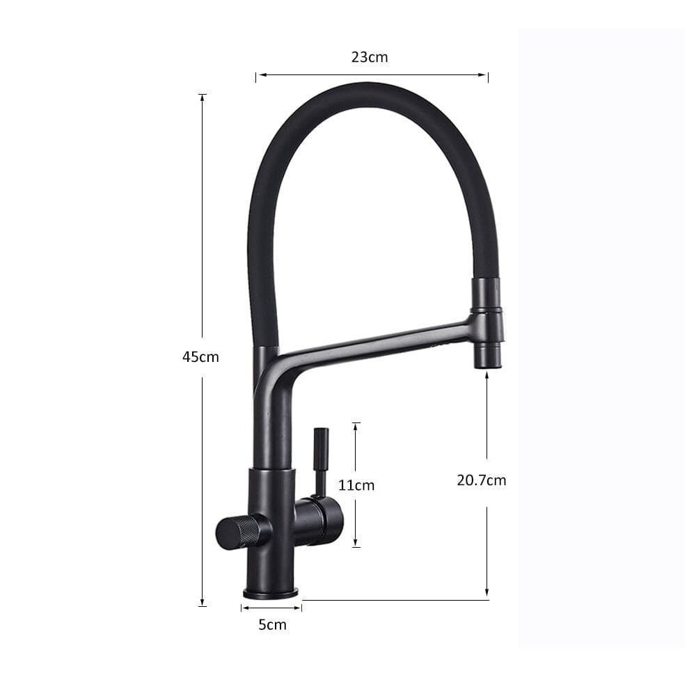 Baterie bucatarie cu 3 cai pentru filtru de purificare și 2 funcții de curgere a apei, negru