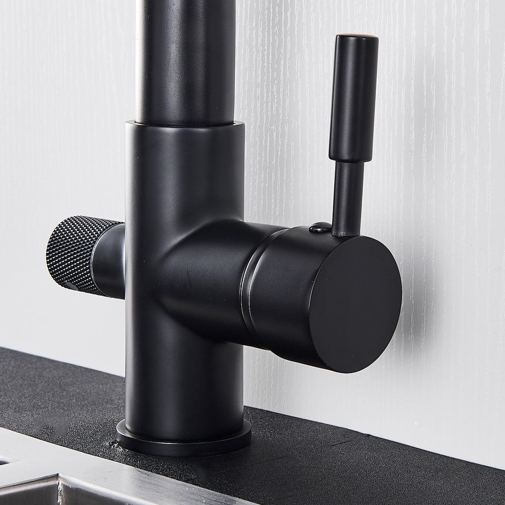 Baterie bucatarie cu 3 cai pentru filtru de purificare și 2 funcții de curgere a apei, negru