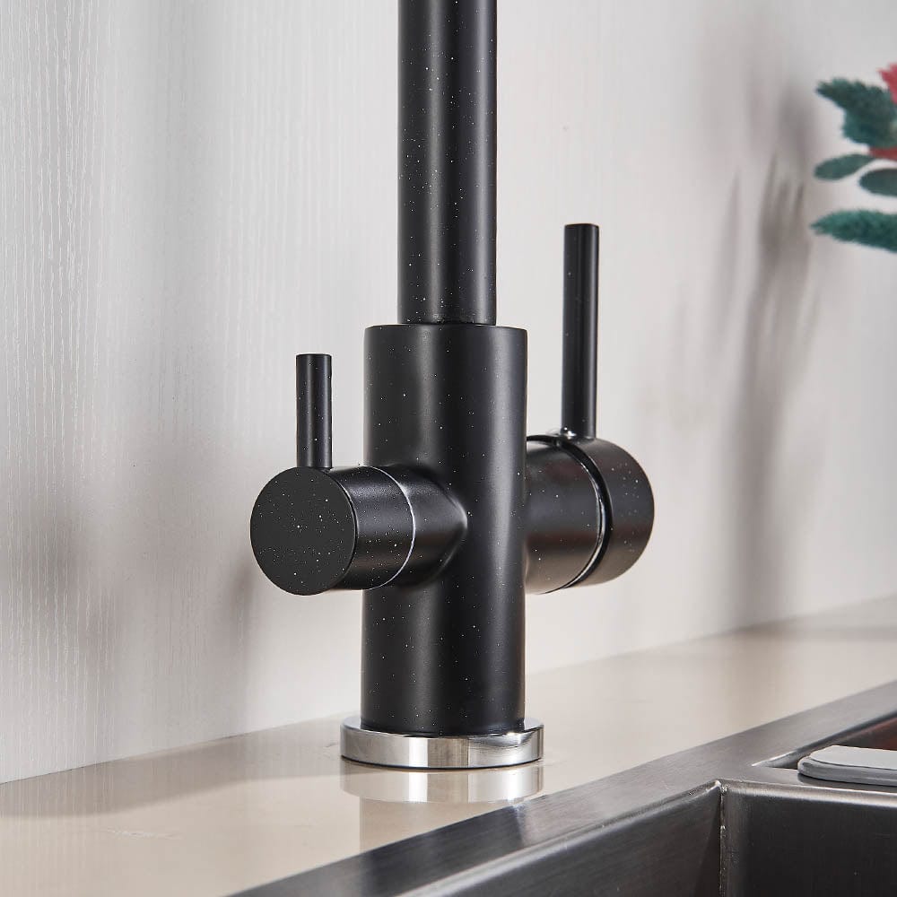 Baterie bucatarie cu 3 cai pentru filtru de purificare, negru mat cu puncte mici