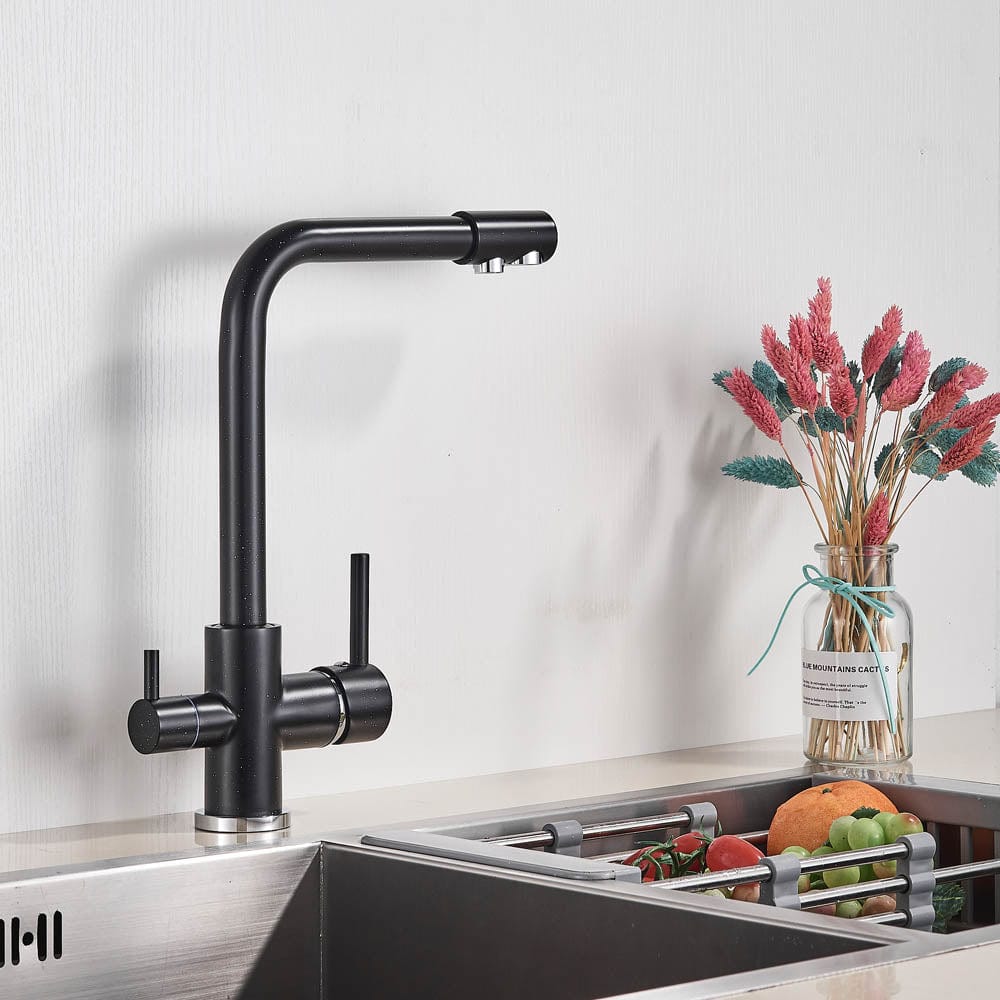 Baterie bucatarie cu 3 cai pentru filtru de purificare, negru mat cu puncte mici