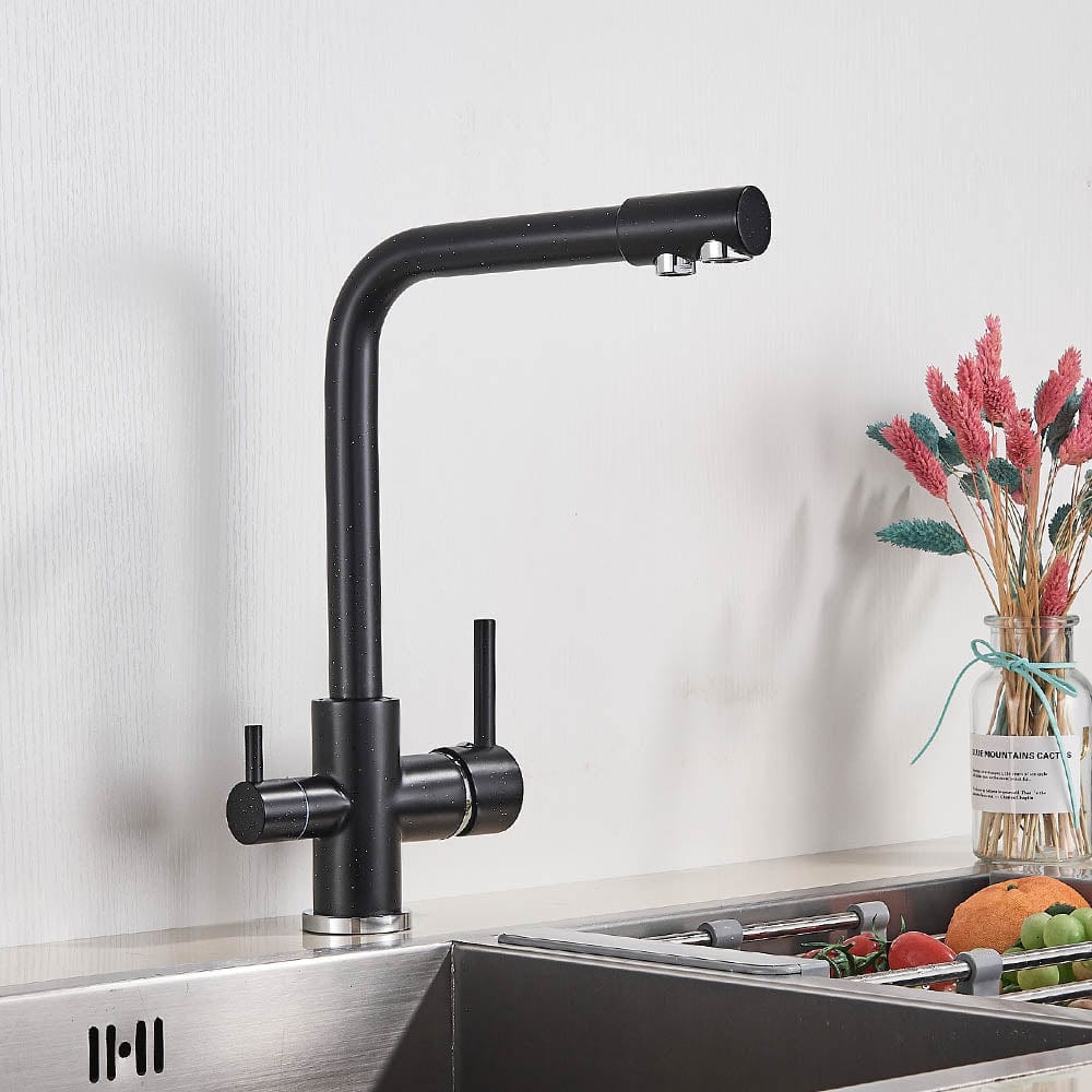 Baterie bucatarie cu 3 cai pentru filtru de purificare, negru mat cu puncte mici