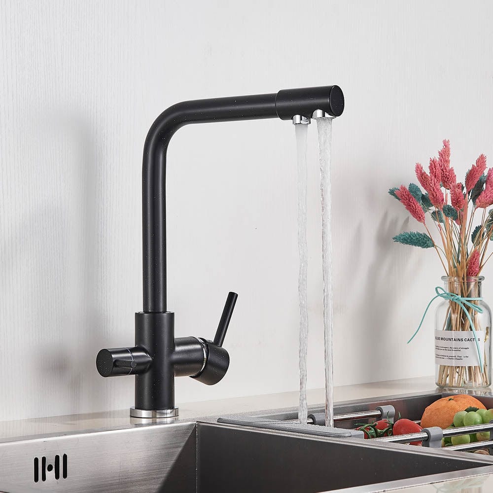 Baterie bucatarie cu 3 cai pentru filtru de purificare, negru mat cu puncte mici