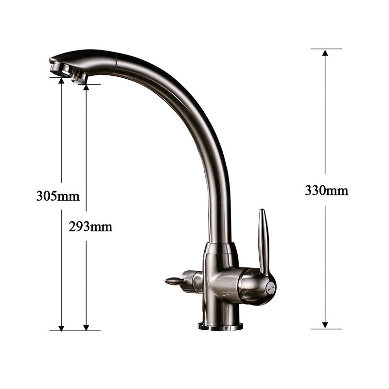 Baterie bucatarie cu 3 cai pentru filtru de purificare, nichelata