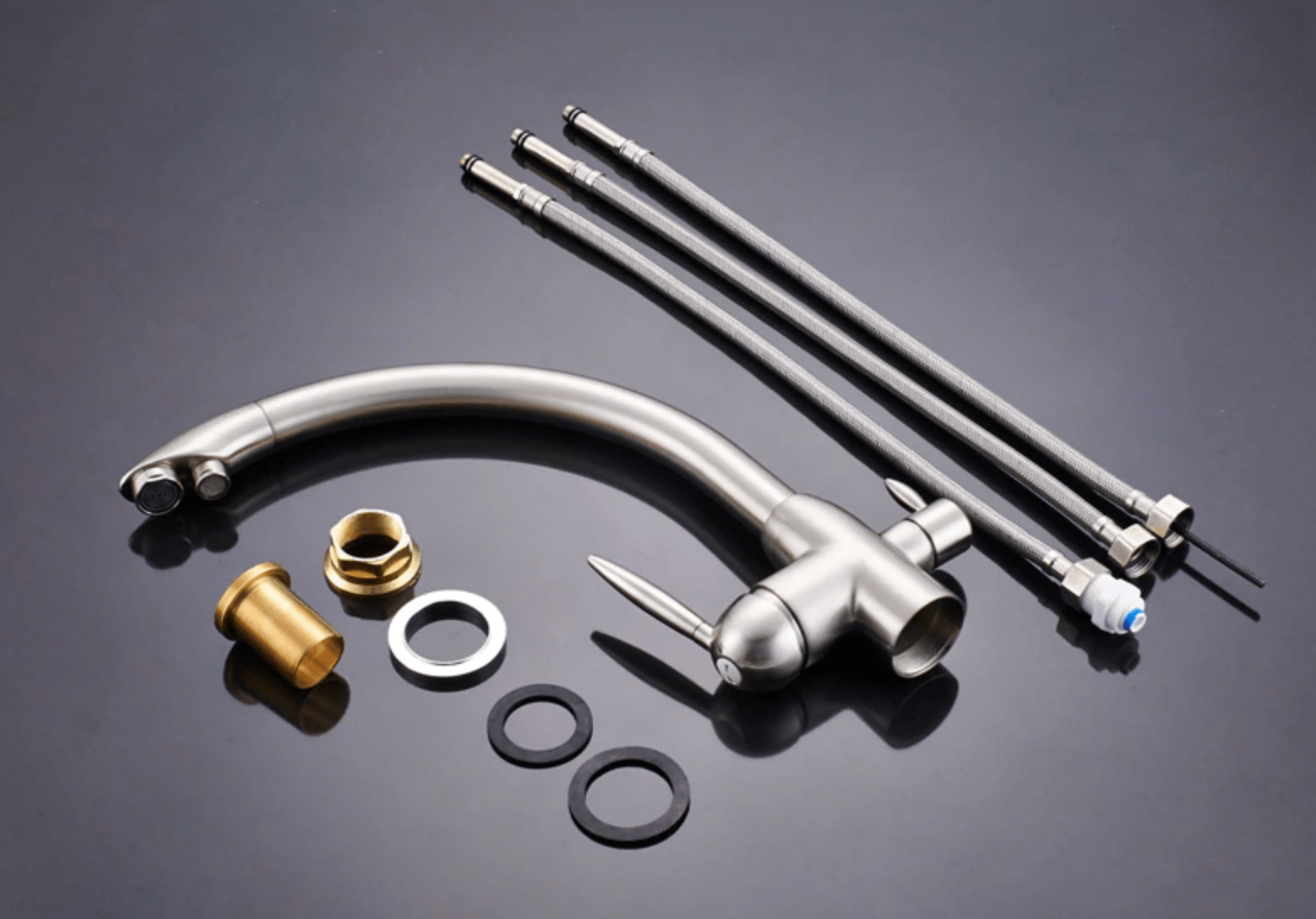 Baterie bucatarie cu 3 cai pentru filtru de purificare, nichelata