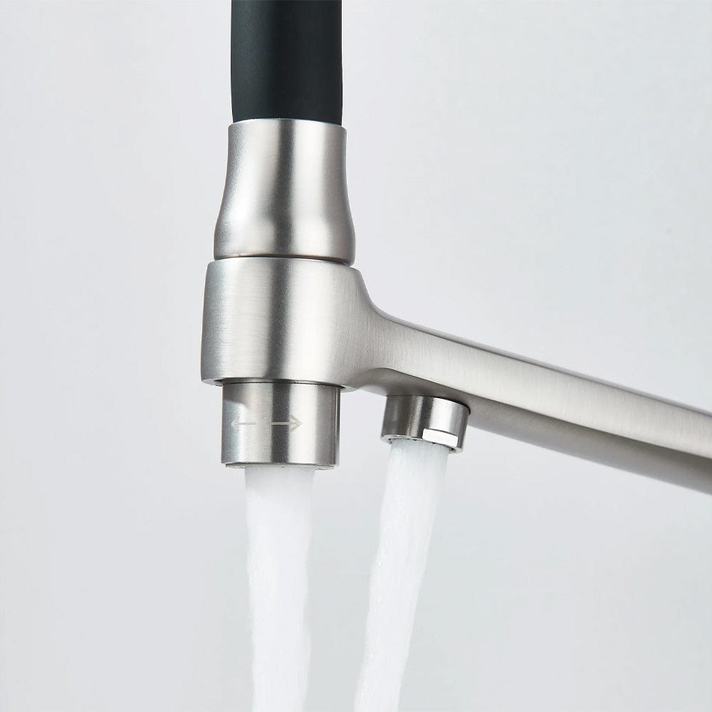 Baterie bucatarie cu 3 cai pentru filtru de purificare si 2 functii de curgere a apei, argintiu/negru