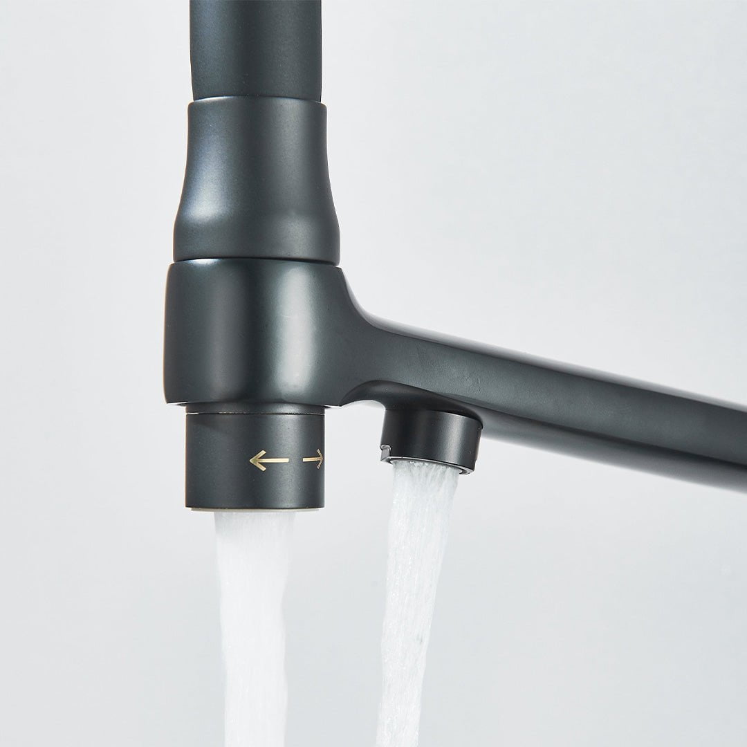 Baterie bucatarie cu 3 cai pentru filtru de purificare si 2 functii de curgere a apei, negru mat