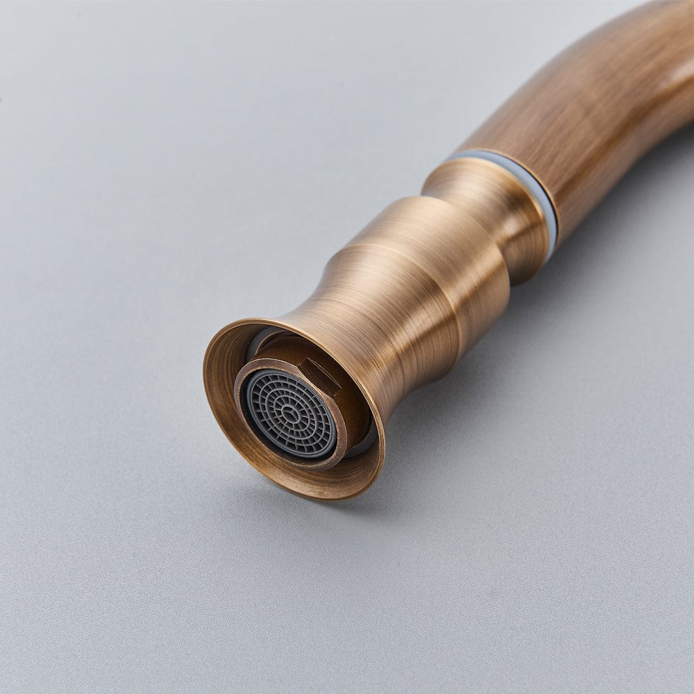 Baterie bucatarie cu 3 cai pentru filtru de purificare si dus extractibil, auriu antichizat