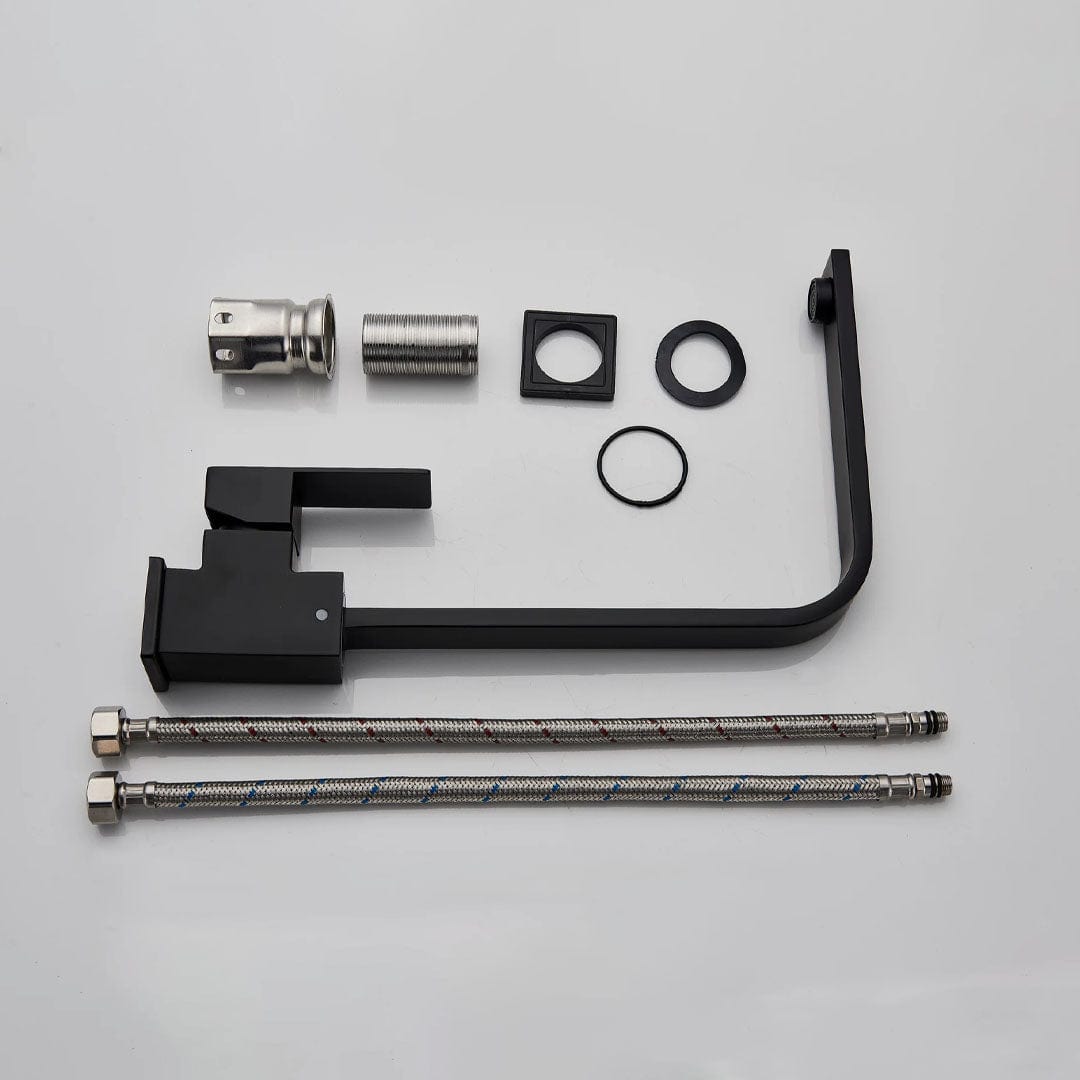 Baterie bucatarie cu cadru patrat si monocomanda, negru mat