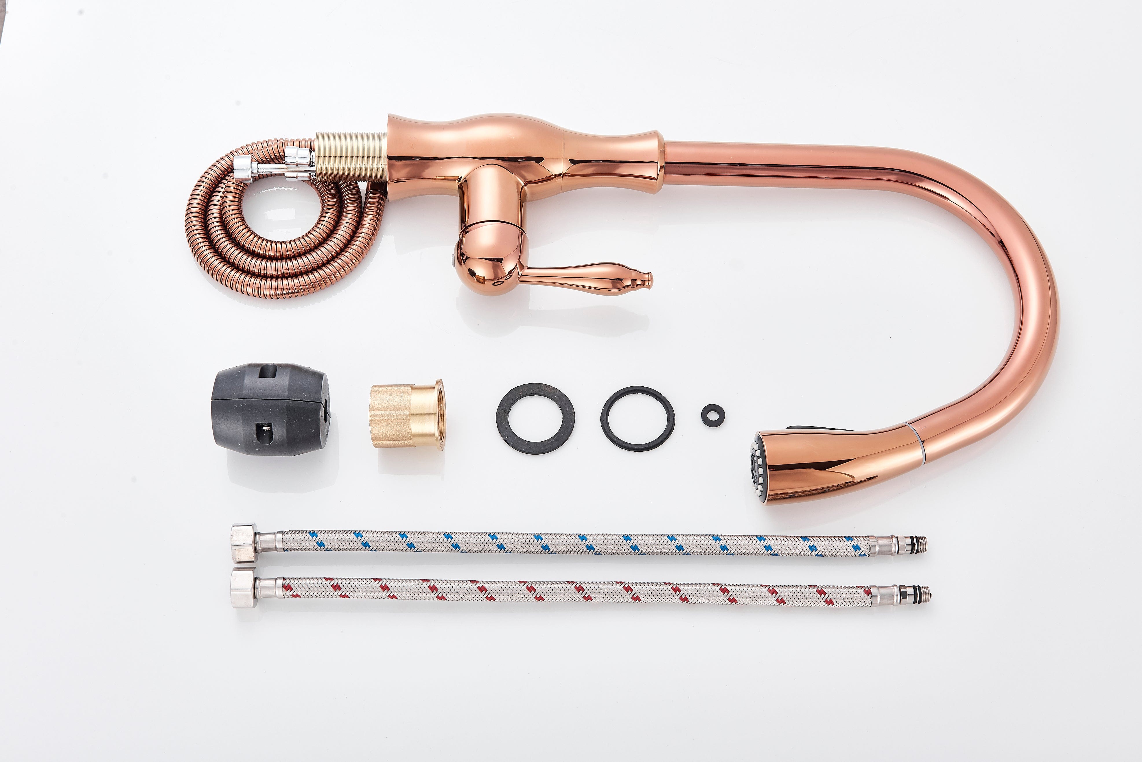 Baterie bucatarie culoare cupru, cu dus extractibil si 2 functii de curgere a apei