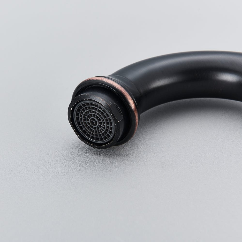 Baterie bucatarie retro, inalta, cu montare pe chiuveta sau blat, negru cu bronz pe margine