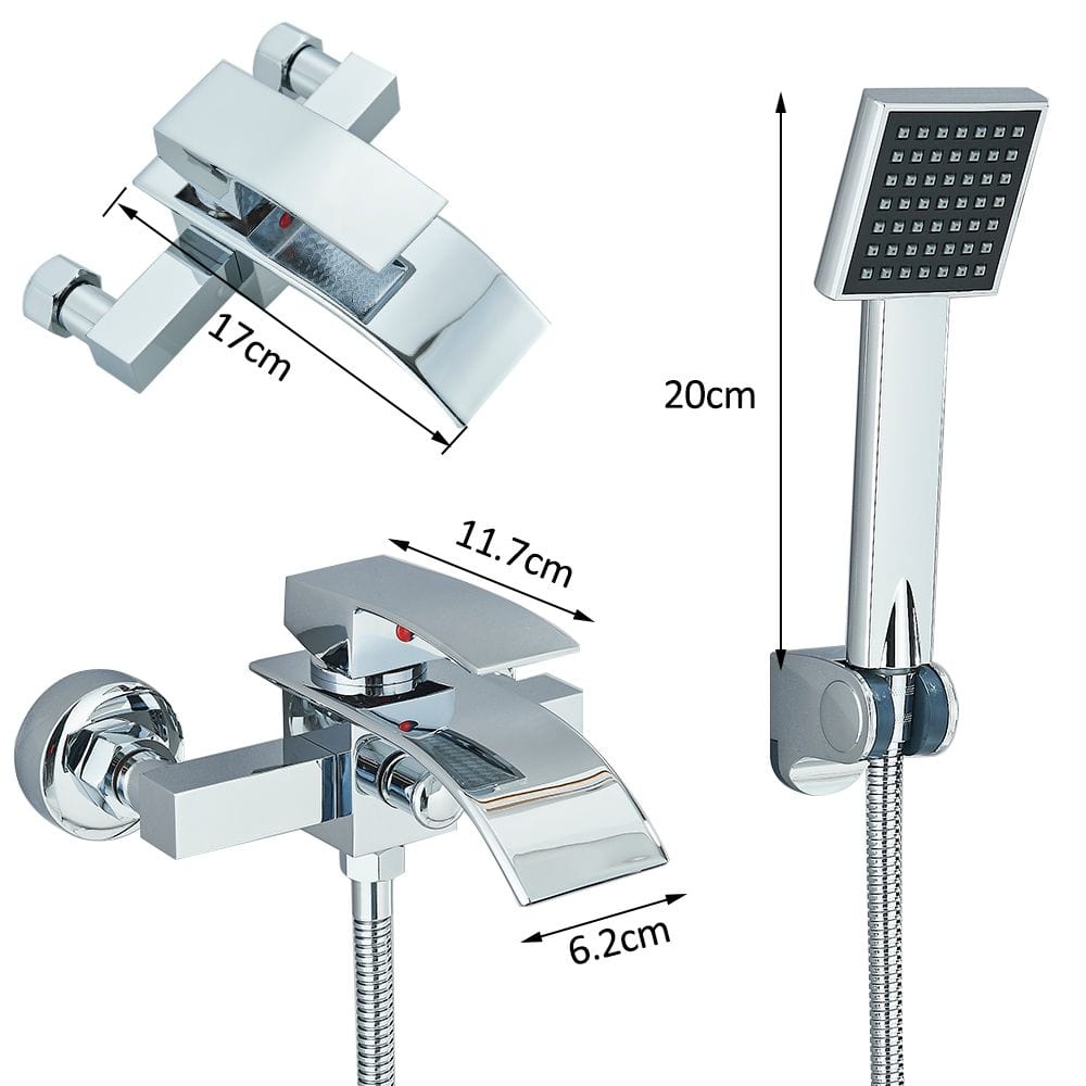 Baterie cada cu robinet tip cascada, argintiu
