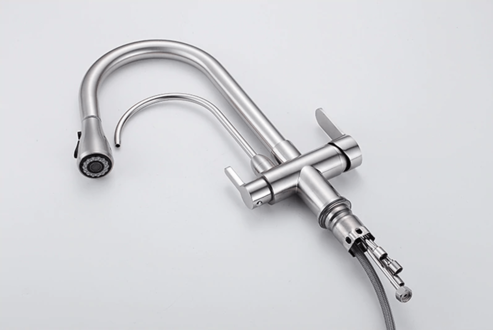 Baterie cu 3 cai pentru filtru de purificare si dus extractibil, argintiu nichelat