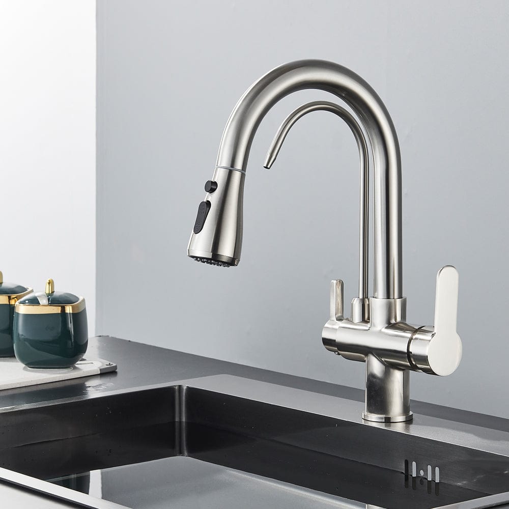 Baterie cu 3 cai pentru filtru de purificare si dus extractibil, argintiu nichelat