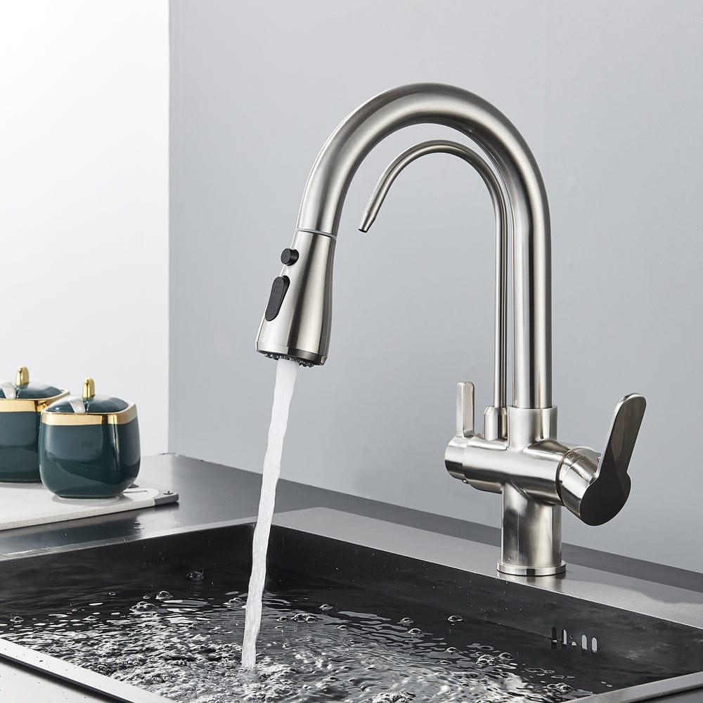 Baterie cu 3 cai pentru filtru de purificare si dus extractibil, argintiu nichelat