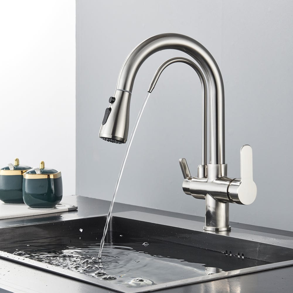 Baterie cu 3 cai pentru filtru de purificare si dus extractibil, argintiu nichelat