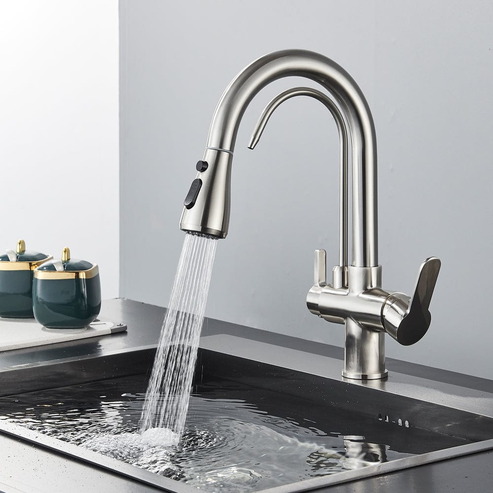 Baterie cu 3 cai pentru filtru de purificare si dus extractibil, argintiu nichelat