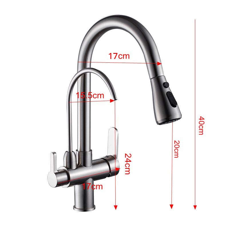 Baterie cu 3 cai pentru filtru de purificare si dus extractibil, argintiu nichelat