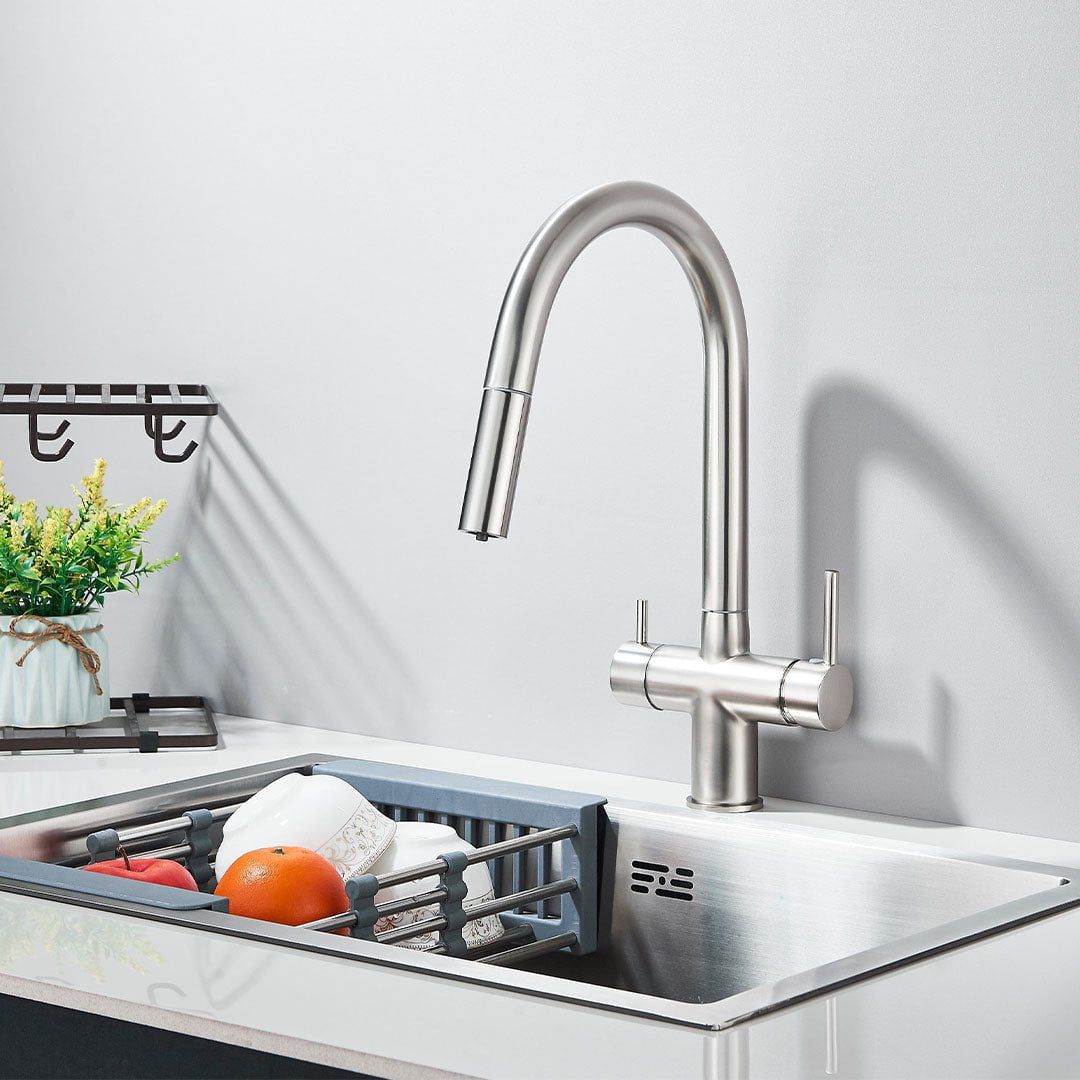 Baterie cu filtru de purificare si dus extractibil, argintiu mat