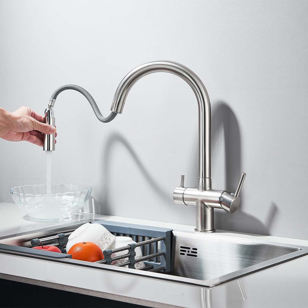 Baterie cu filtru de purificare si dus extractibil, argintiu mat