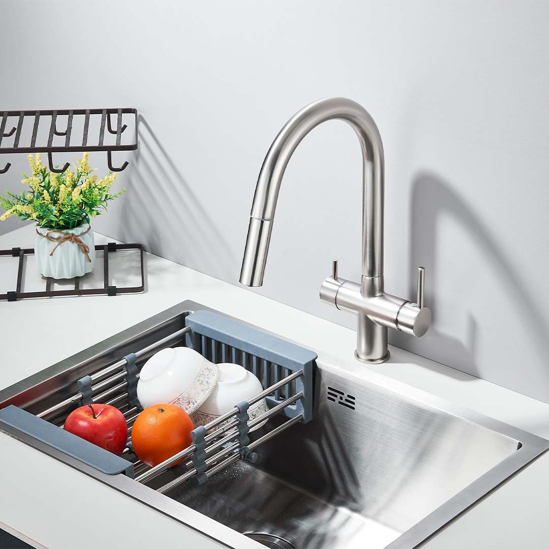 Baterie cu filtru de purificare si dus extractibil, argintiu mat