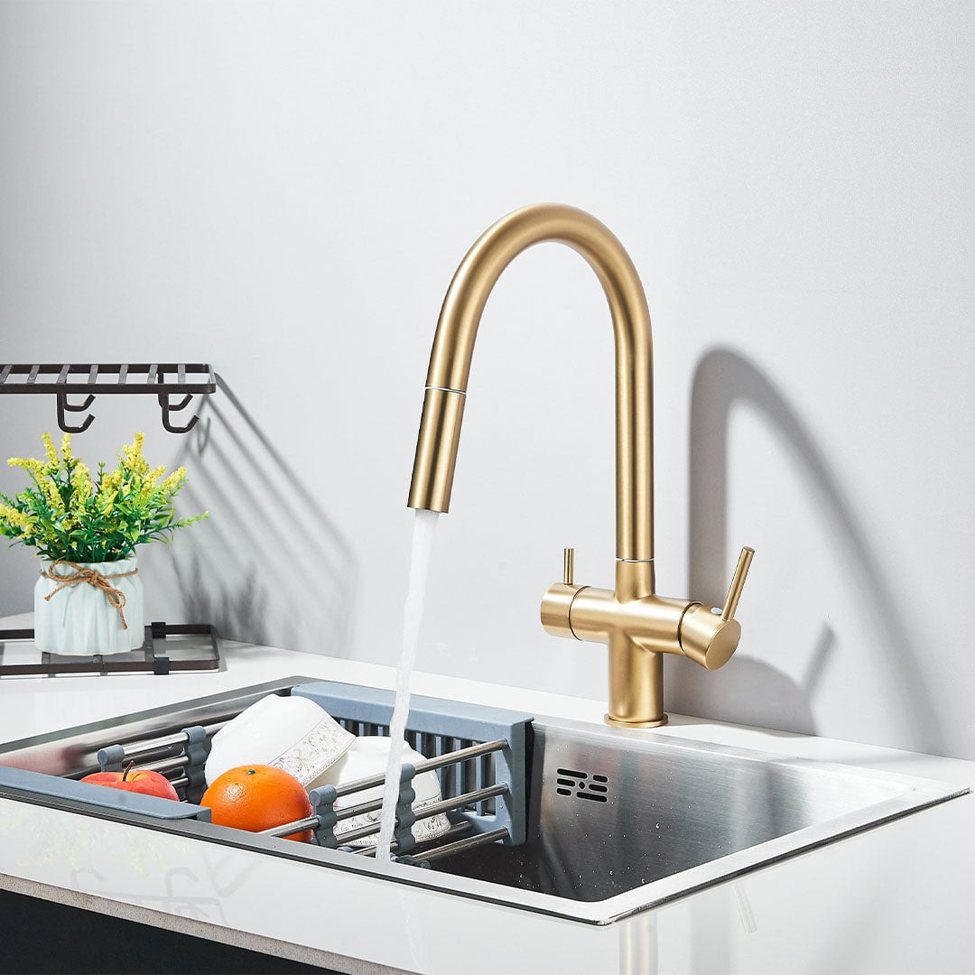 Baterie cu filtru de purificare si dus extractibil, auriu mat