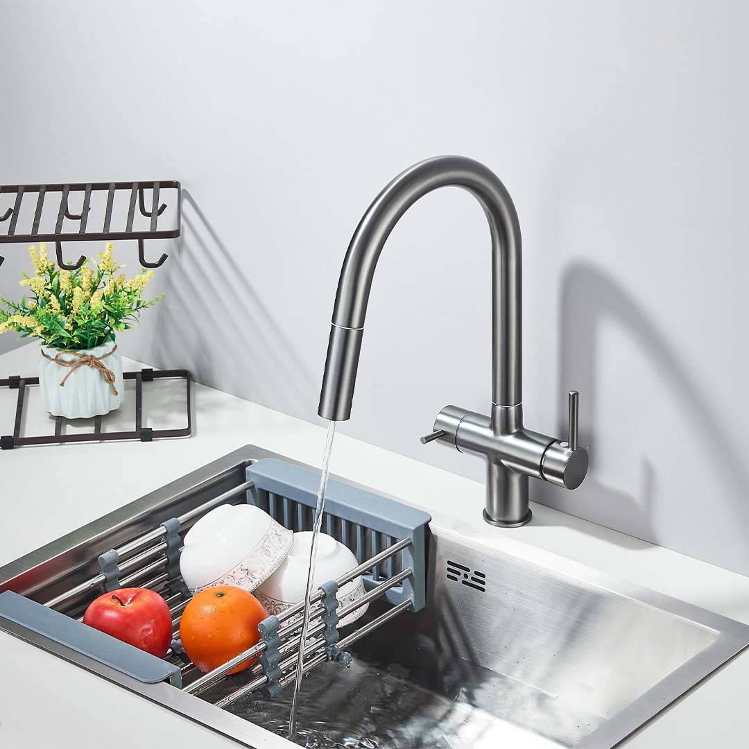 Baterie cu filtru de purificare si dus extractibil, gri mat