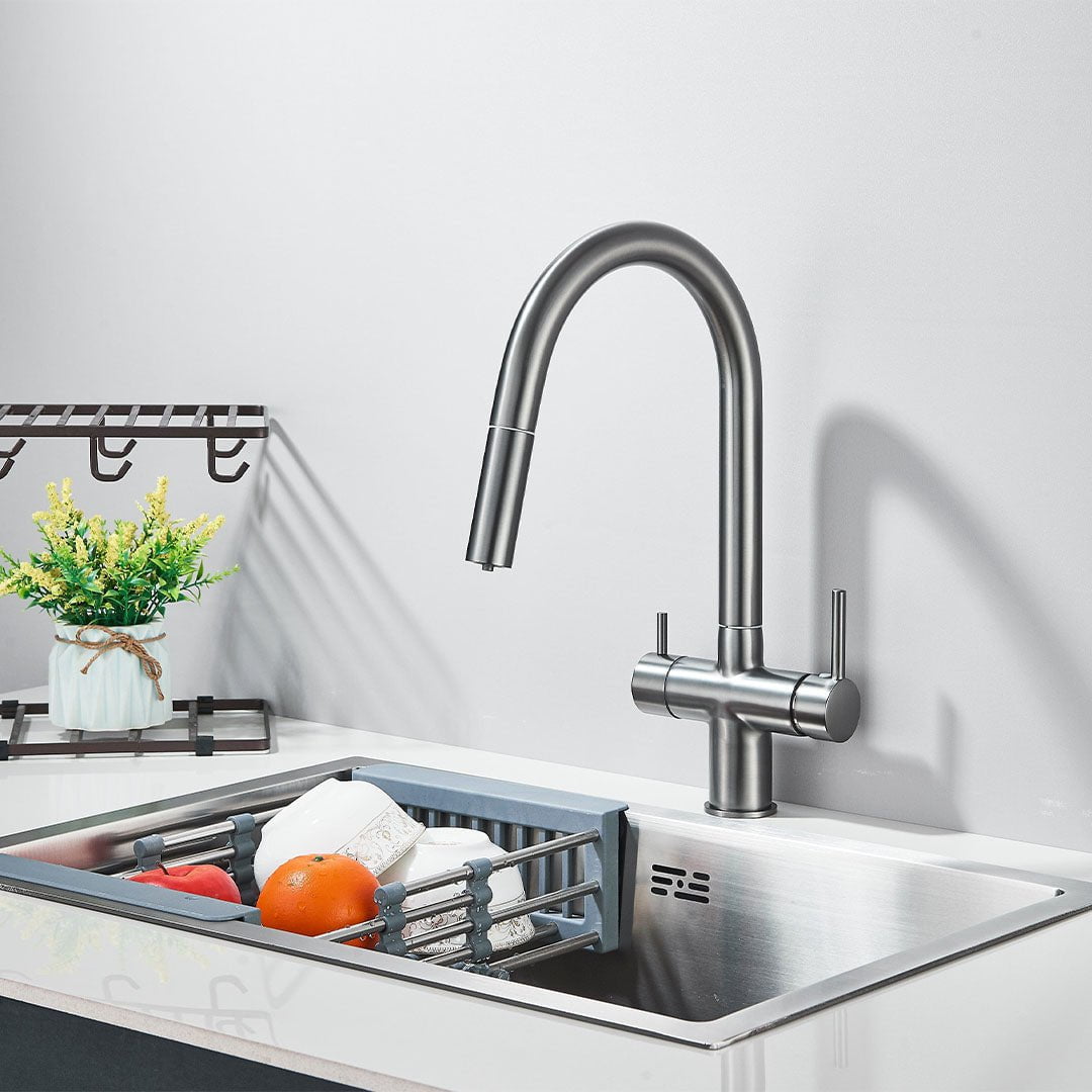 Baterie cu filtru de purificare si dus extractibil, gri mat