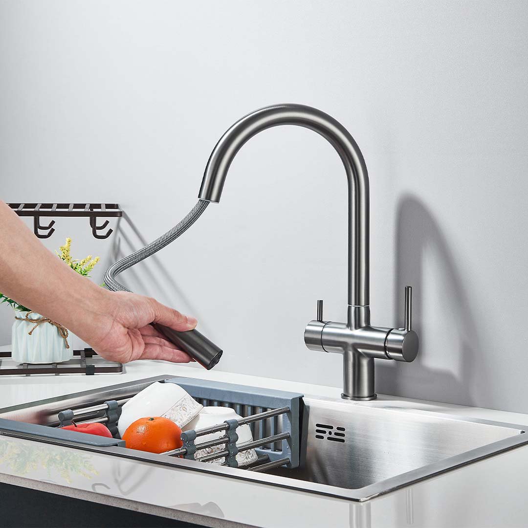 Baterie cu filtru de purificare si dus extractibil, gri mat