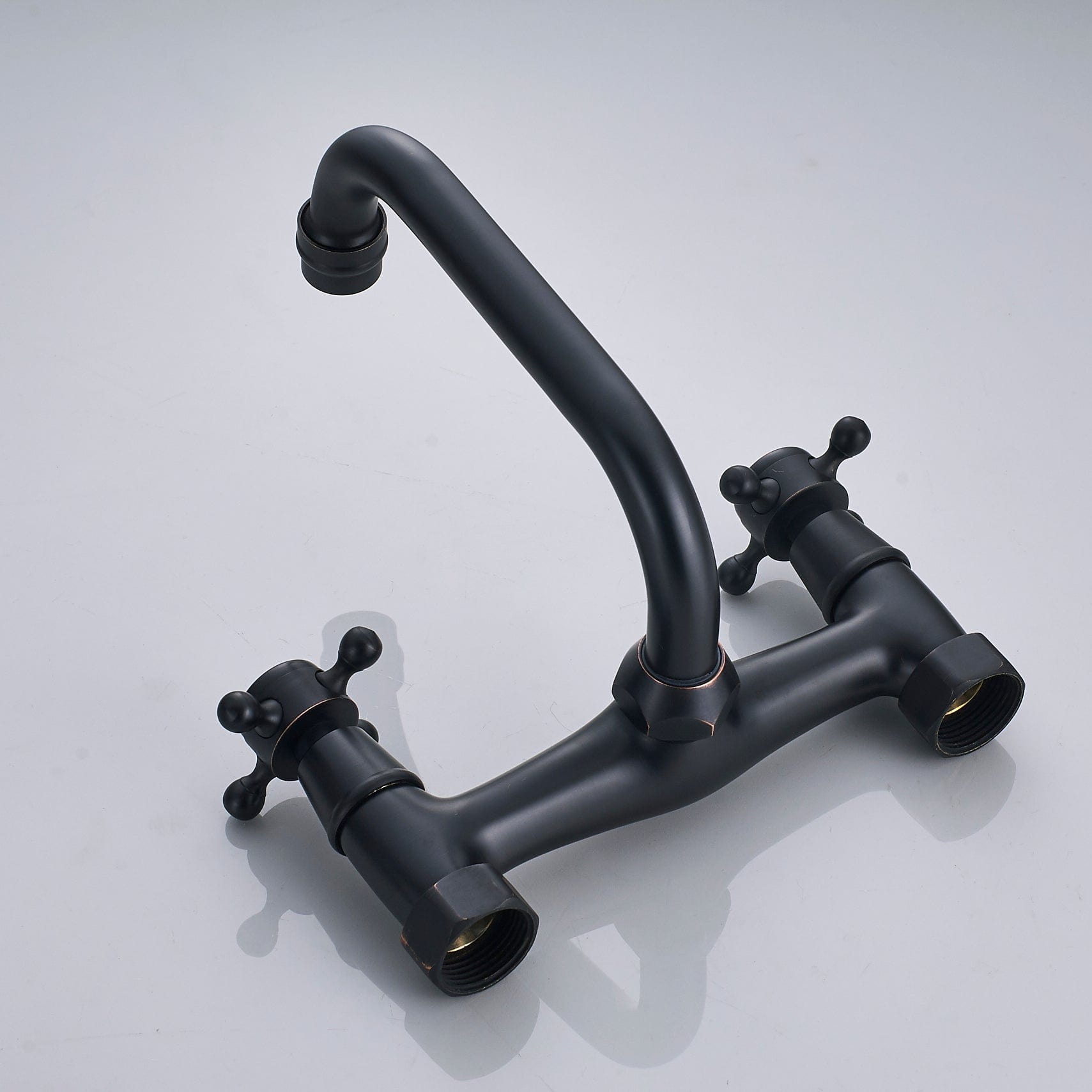 Baterie cu montare pe perete in stil victorian, cu doua manere, negru mat