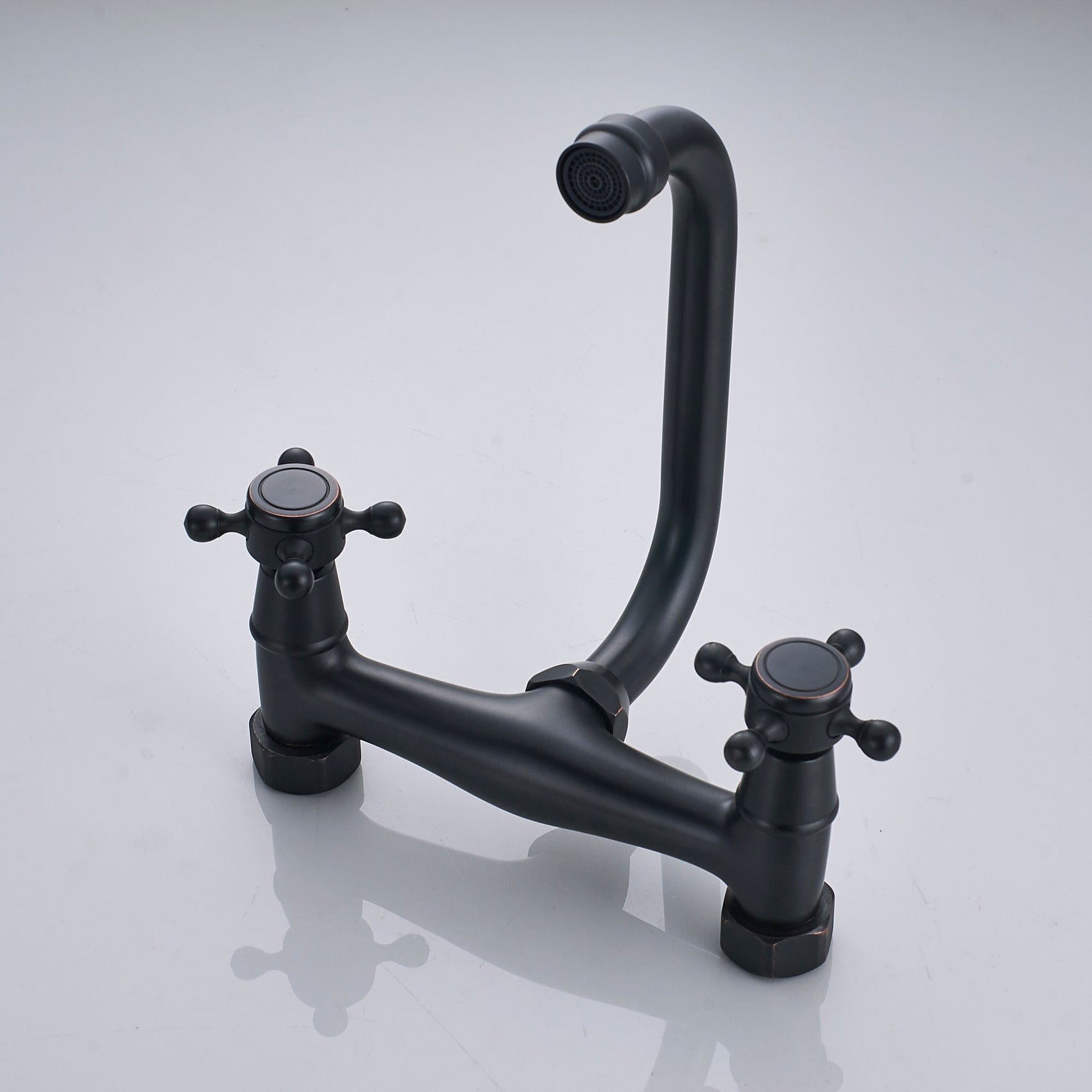 Baterie cu montare pe perete in stil victorian, cu doua manere, negru mat