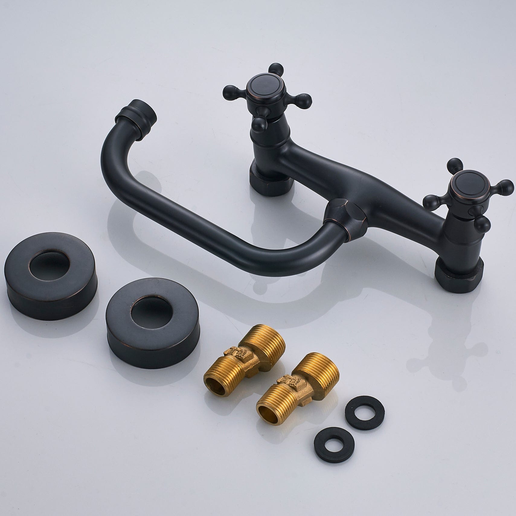 Baterie cu montare pe perete in stil victorian, cu doua manere, negru mat