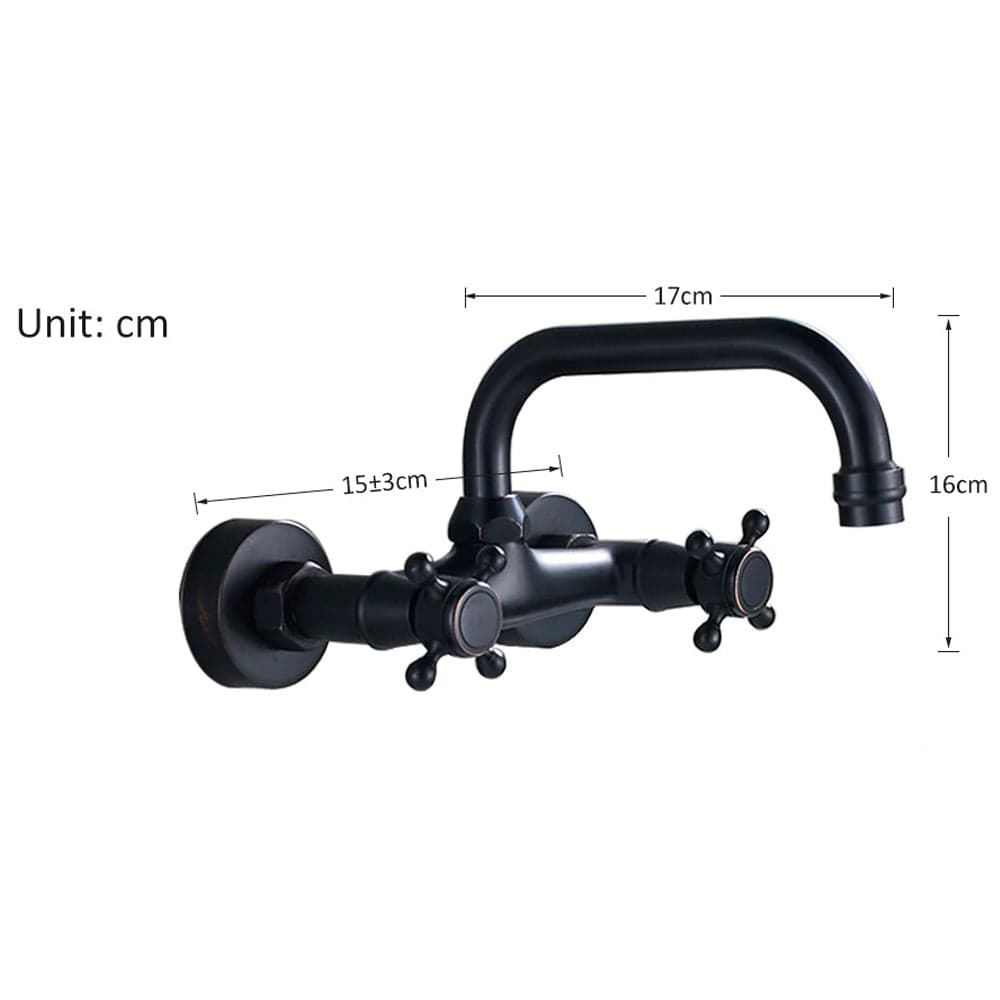 Baterie cu montare pe perete in stil victorian, cu doua manere, negru mat